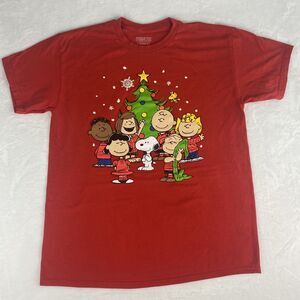 Peanuts Christmas Charlie Brown and The Gang Shirt Adult Large Red Short Sleeve